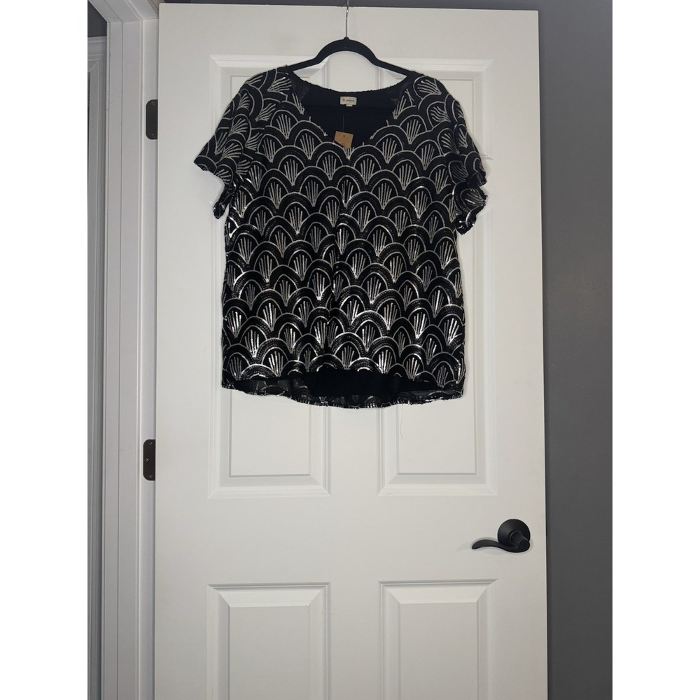 Cremieux Mary V Neck Sequin Embellished Blouse Artsy Large Nwt Msrp 99